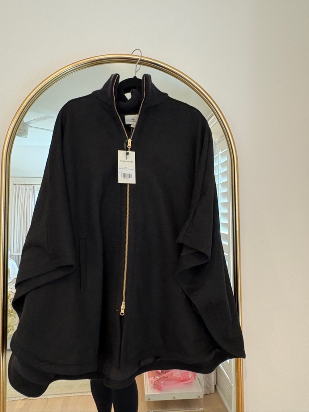 Tuckernuck Black Zip-Front Cape with Gold Trim